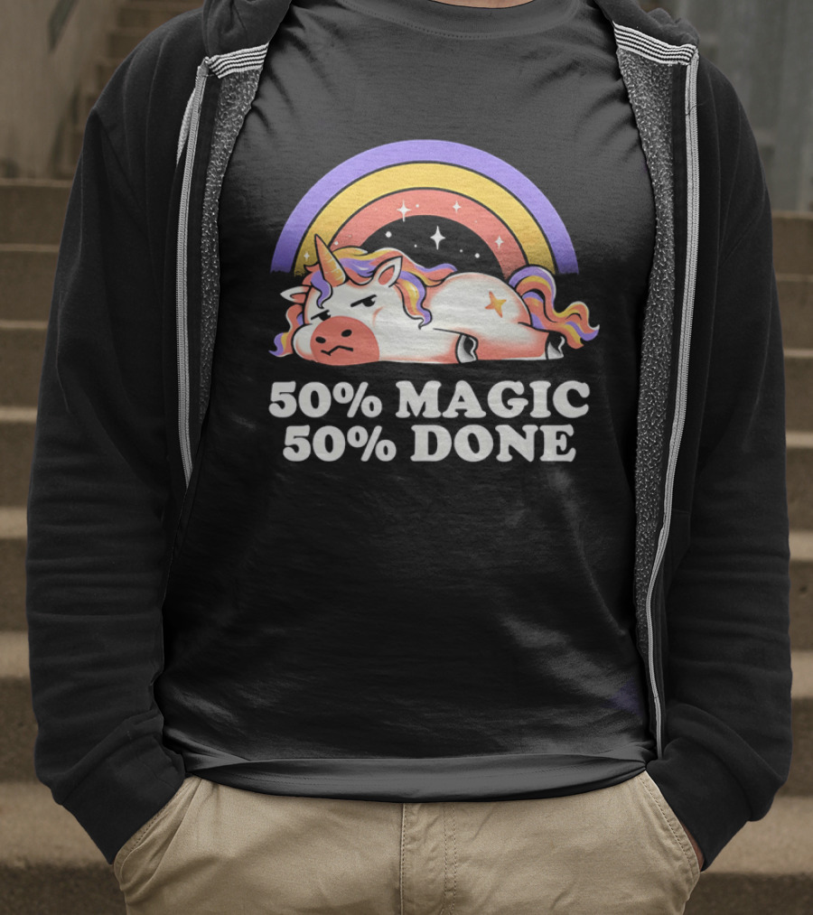 50% Magic 50% Done Unicorn Rainbow T-Shirt