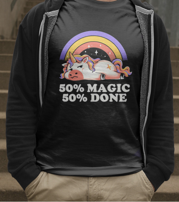 50% Magic 50% Done Unicorn Rainbow T-Shirt