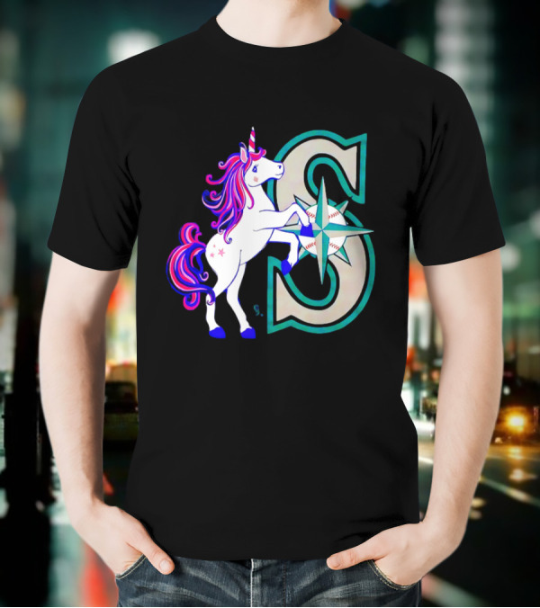 Unicorn Seattle Mariners Baseball Emblem With Compass And Stars T-Shirt