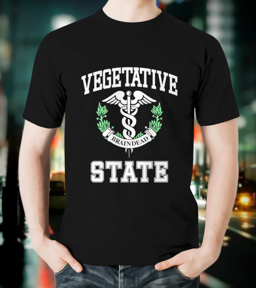 Vegetative State Caduceus Emblem Laurel Wreath T-Shirt