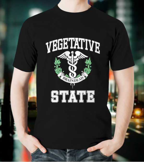 Vegetative State Caduceus Emblem Laurel Wreath T-Shirt