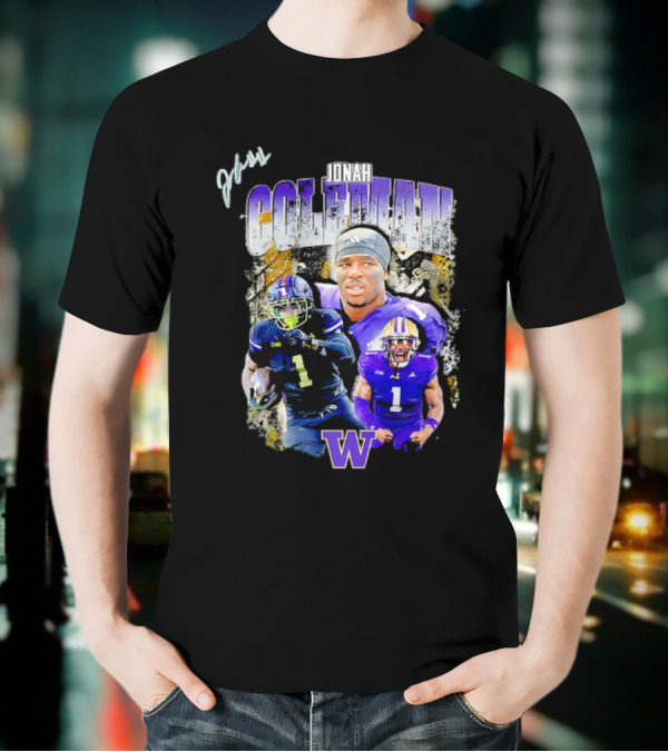 Jonah Coleman Washington Huskies Simply College Football W Player Signature T-Shirt