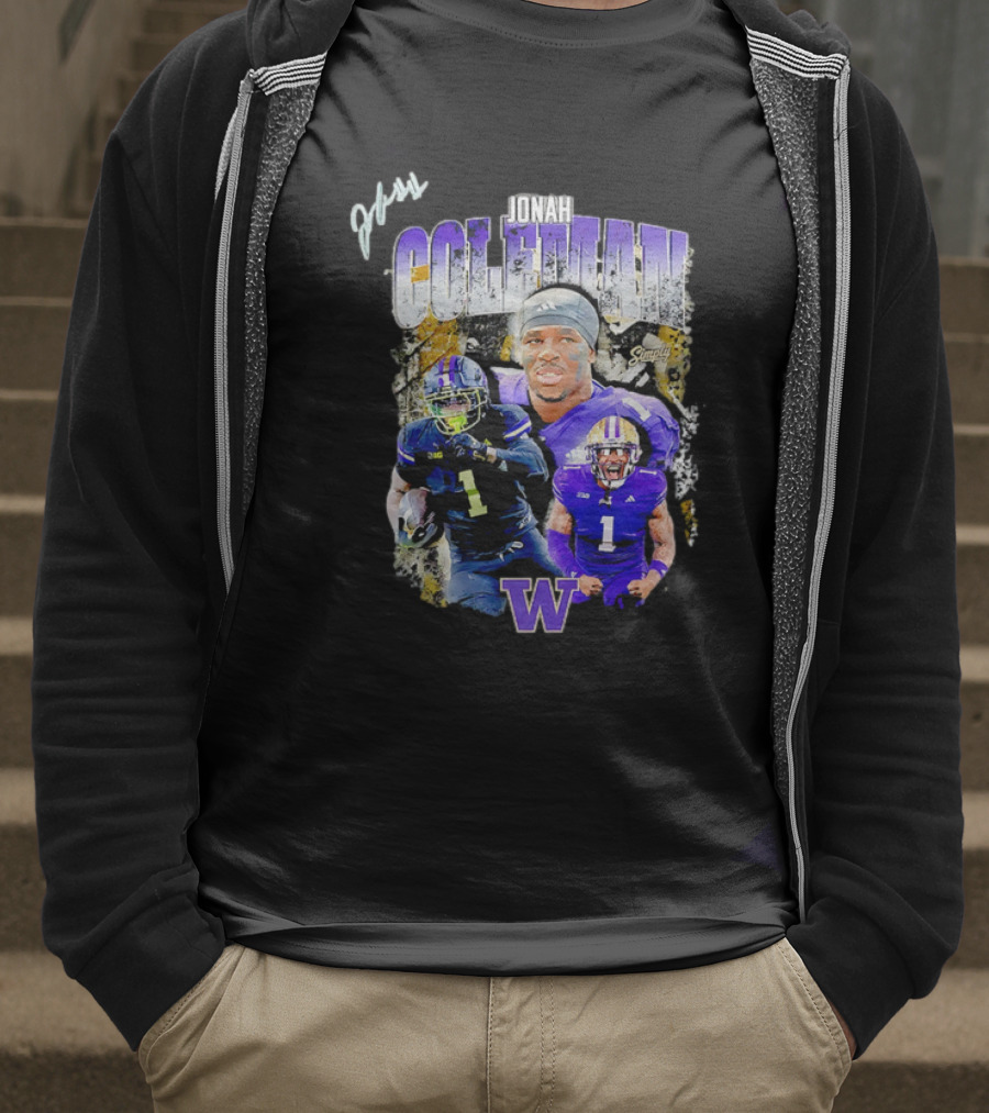 Jonah Coleman Washington Huskies Simply College Football W Player Signature T-Shirt