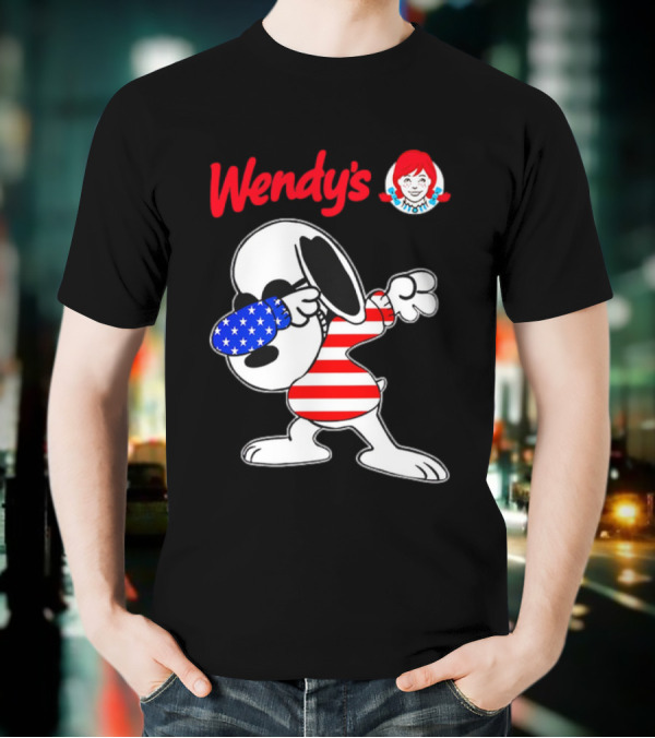 Wendy’s Snoopy Dabbing American Flag Stripes T-Shirt