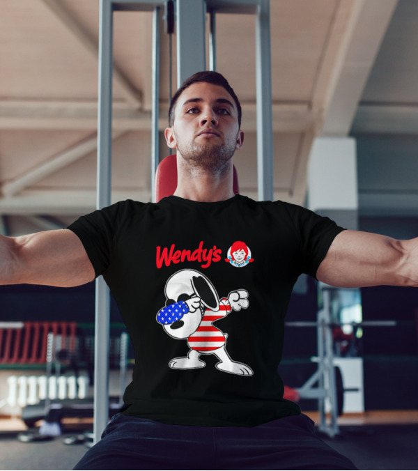 Wendy’s Snoopy Dabbing American Flag Stripes T-Shirt