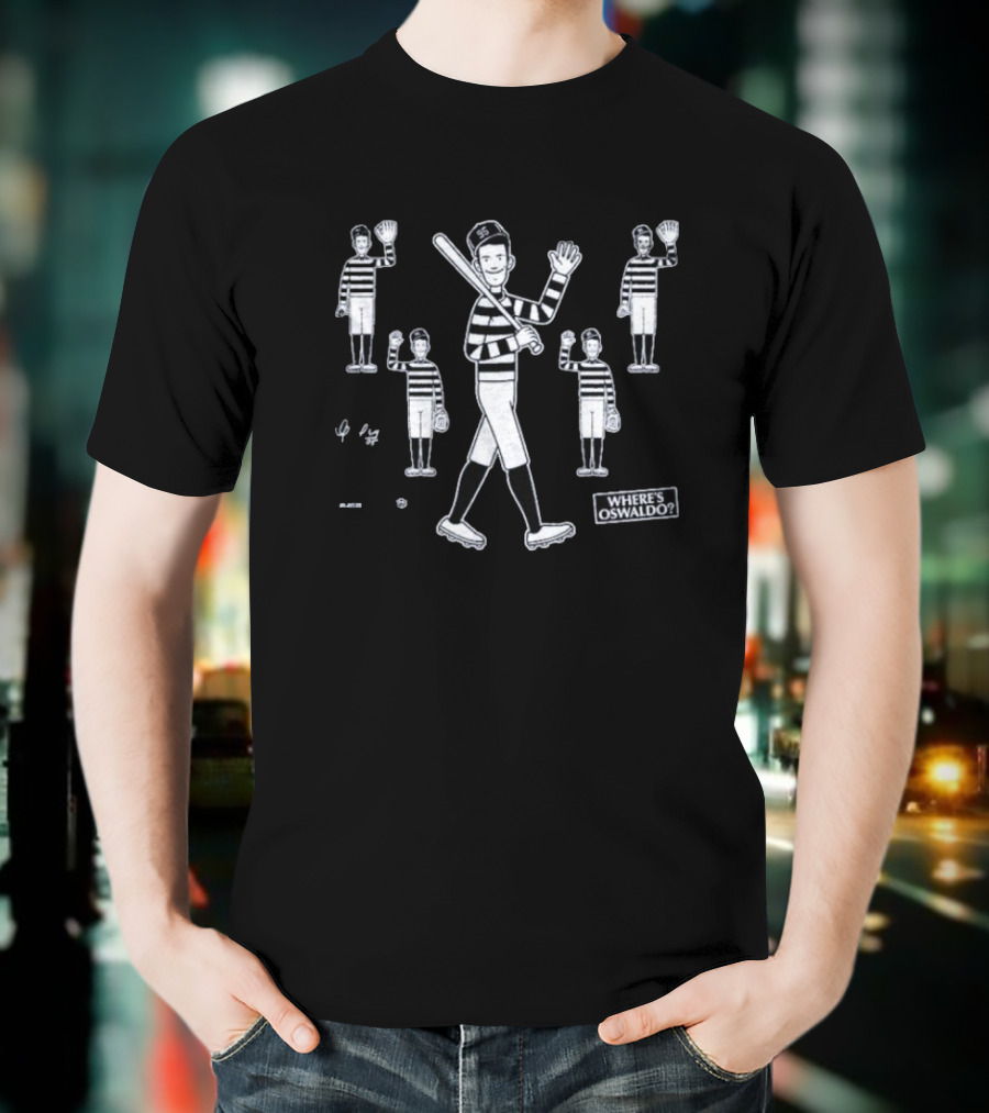 Where’s Oswaldo Baseball Player In Striped Jersey With Bat And Glove T-Shirt