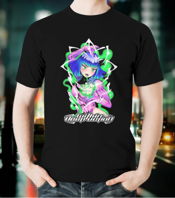 Within Destruction Lotus Anime Neon Girl With White Flower T-Shirt
