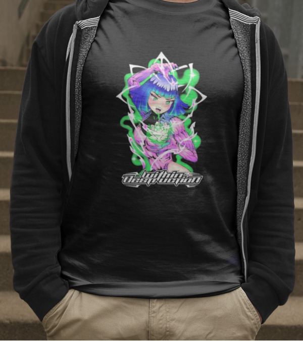 Within Destruction Lotus Anime Neon Girl With White Flower T-Shirt