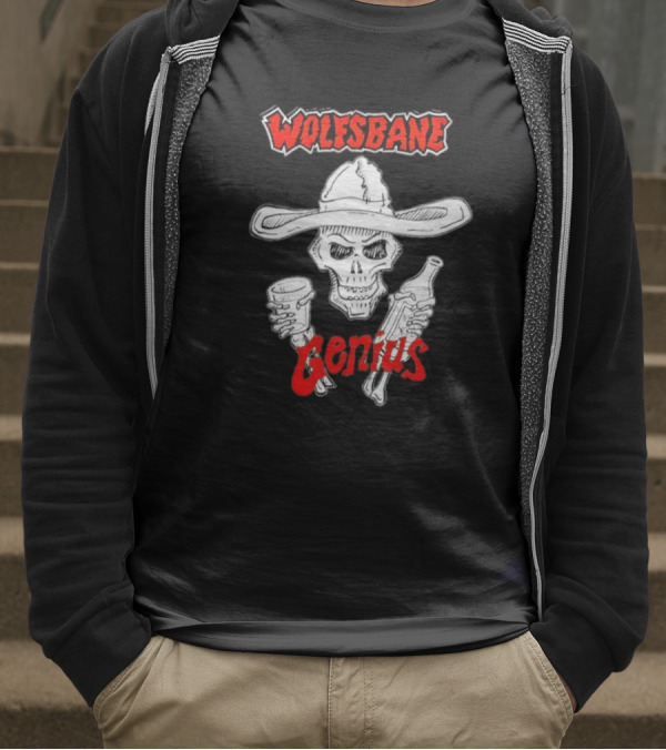 Wolfsbane Genius Skull With Cowboy Hat And Drinks T-Shirt
