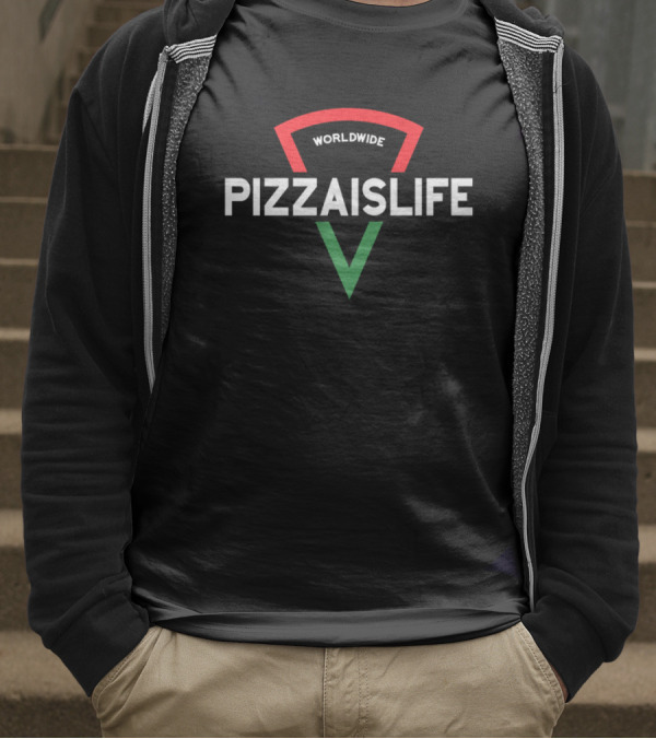 Worldwide Pizzaislife Pizza Slice Icon With Red Green Stripes T-Shirt