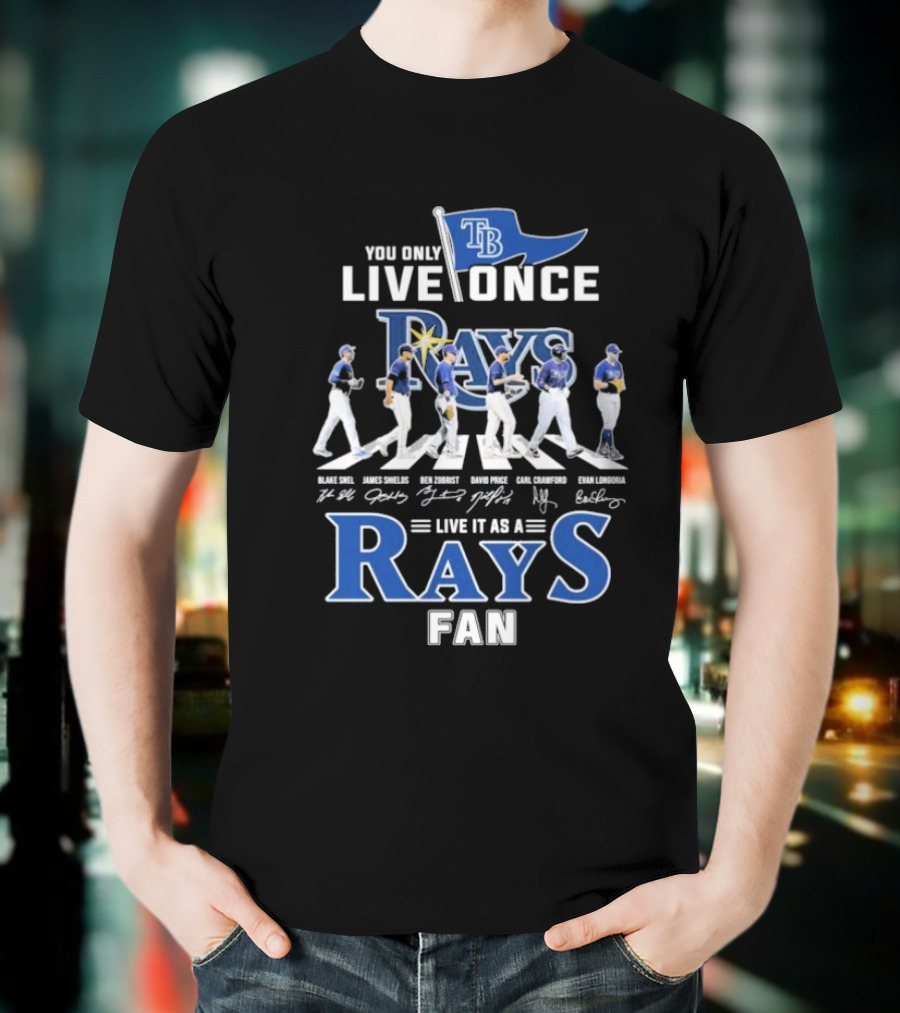 You Only Live Once Tampa Bay Rays Fan Road Abbey Signatures T-Shirt