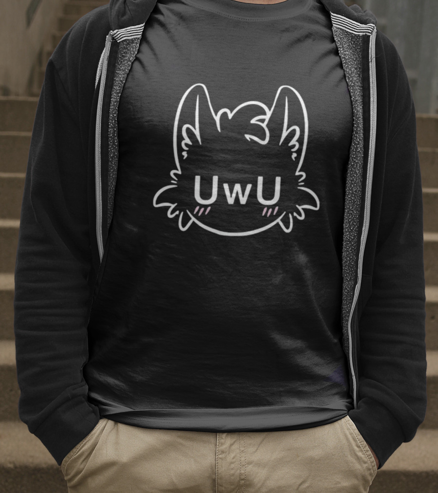 UWU Zoeybuttons Wolf Face Outline With Ears And Blush Marks T-Shirt