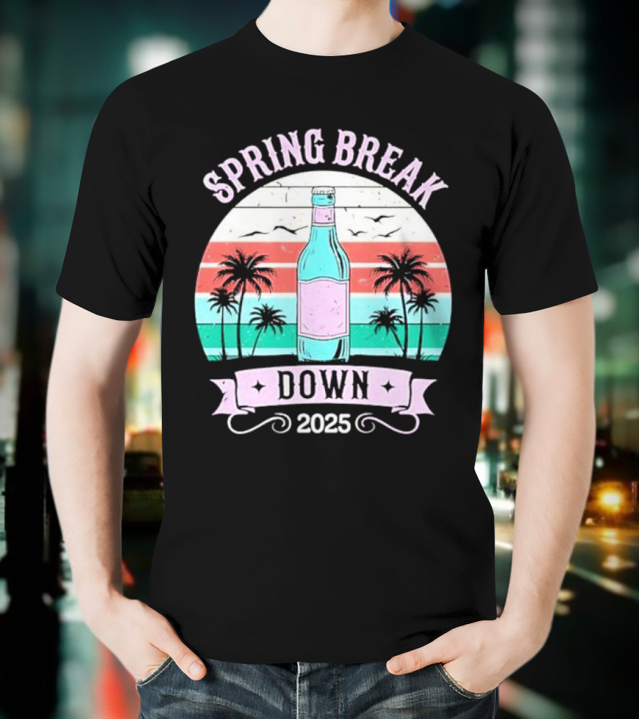 Spring Break Down 2025 Bottle Palms Retro Stripes Vintage Vibe T-Shirt