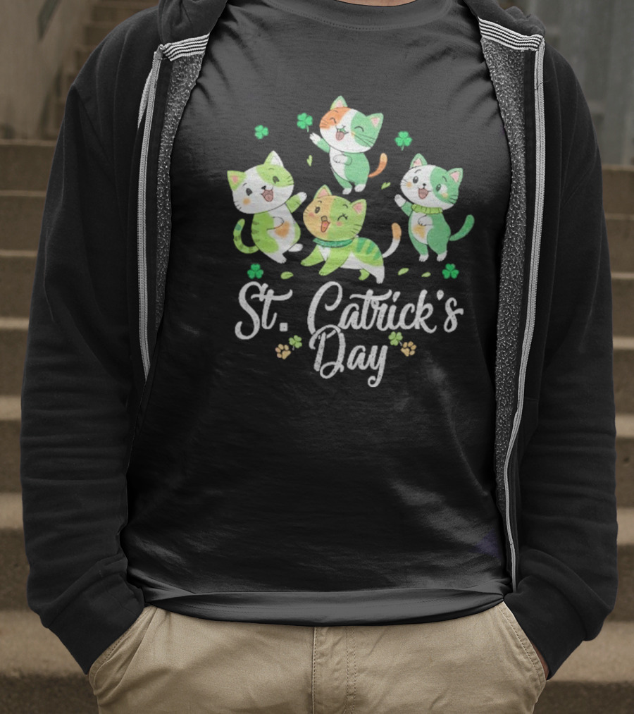 St Catricks Day Cats St Patricks Day Cat Lover St Pattys T-Shirt
