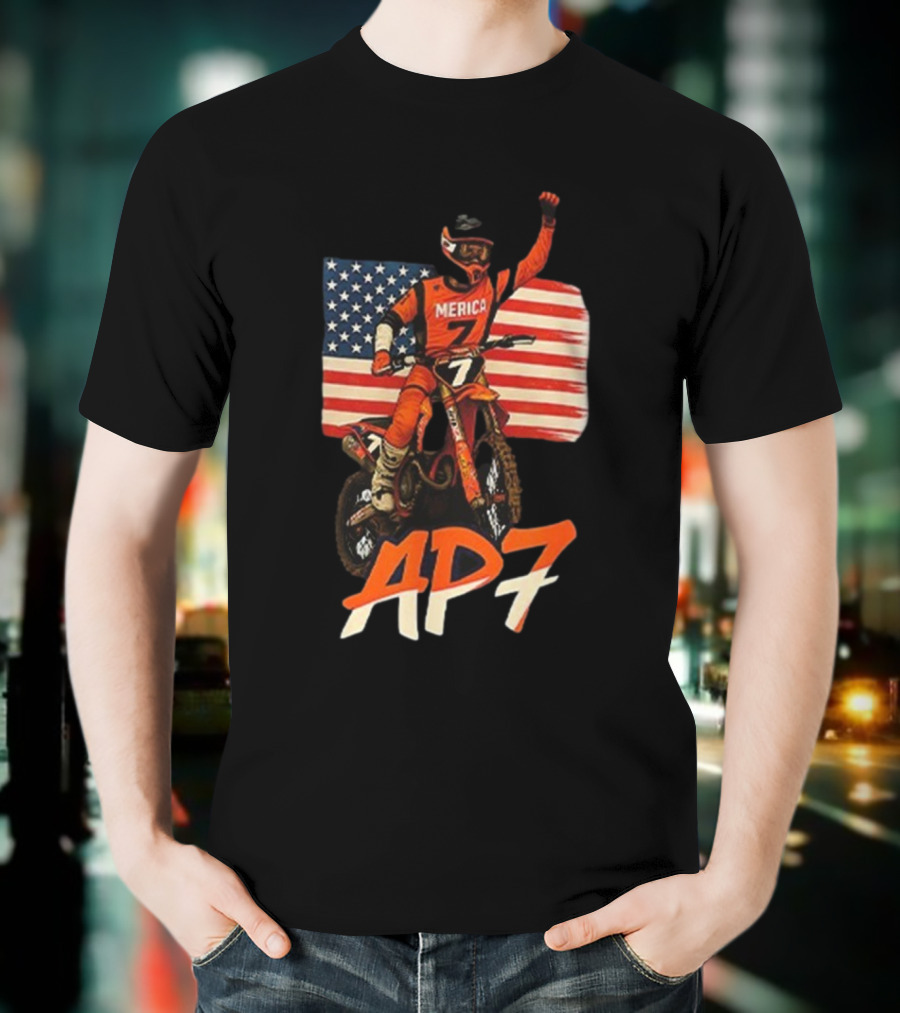 Supercross Motocross AP7 Aaron Plessinger Merica 7 USA Flag Motocross Racing T-Shirt