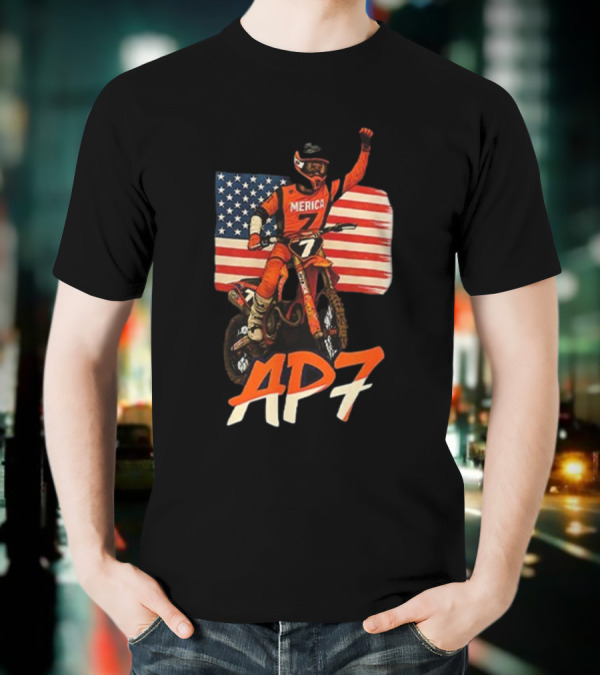 Supercross Motocross AP7 Aaron Plessinger Merica 7 USA Flag Motocross Racing T-Shirt