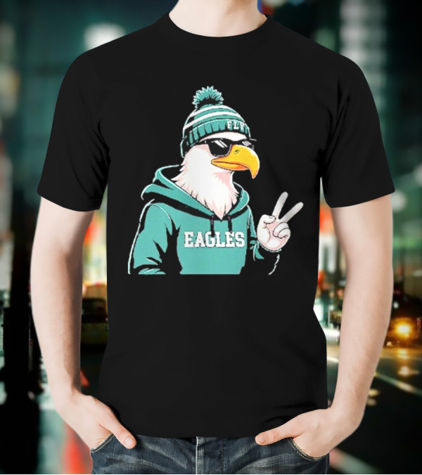 Fly Eagles Beanie Sunglasses Peace Sign T-Shirt