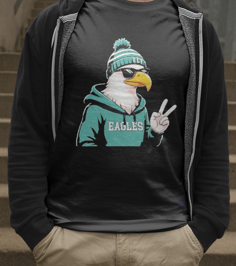 Fly Eagles Beanie Sunglasses Peace Sign T-Shirt
