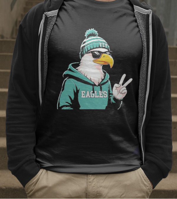 Fly Eagles Beanie Sunglasses Peace Sign T-Shirt