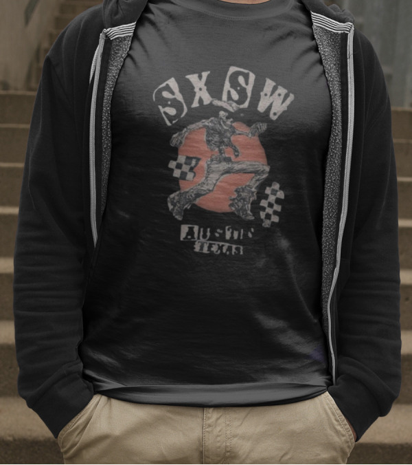 SXSW Bones Running Skeleton Austin Texas Checkered Flag Theme T-Shirt