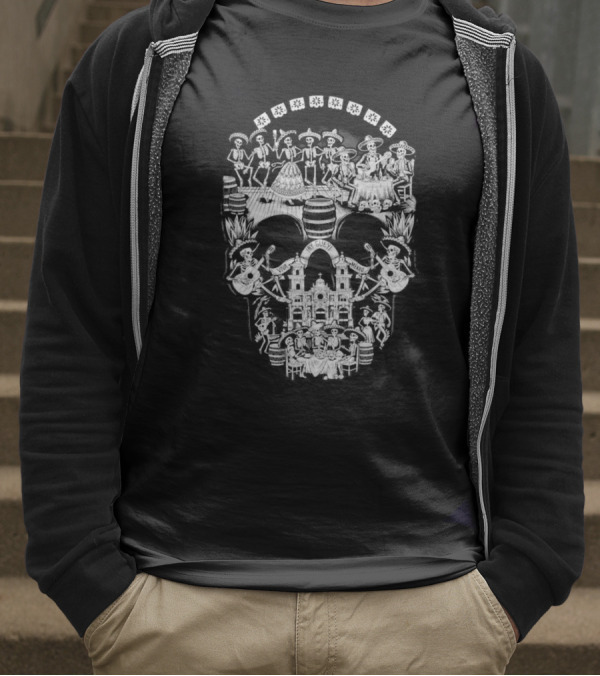 Tequilera Skull Calavera Distinctive Skeleton Motif T-Shirt