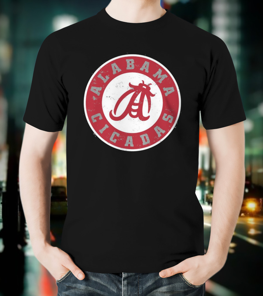 Alabama Cicadas Team Red Emblem With Stylized Bug T-Shirt