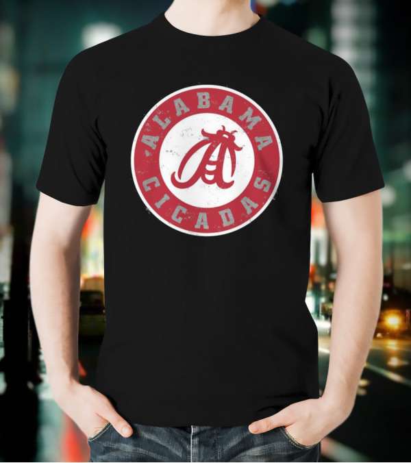 Alabama Cicadas Team Red Emblem With Stylized Bug T-Shirt