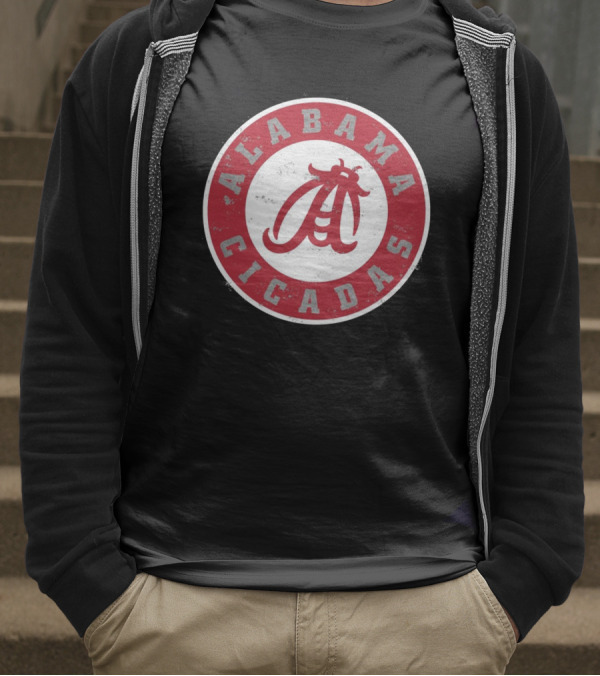 Alabama Cicadas Team Red Emblem With Stylized Bug T-Shirt