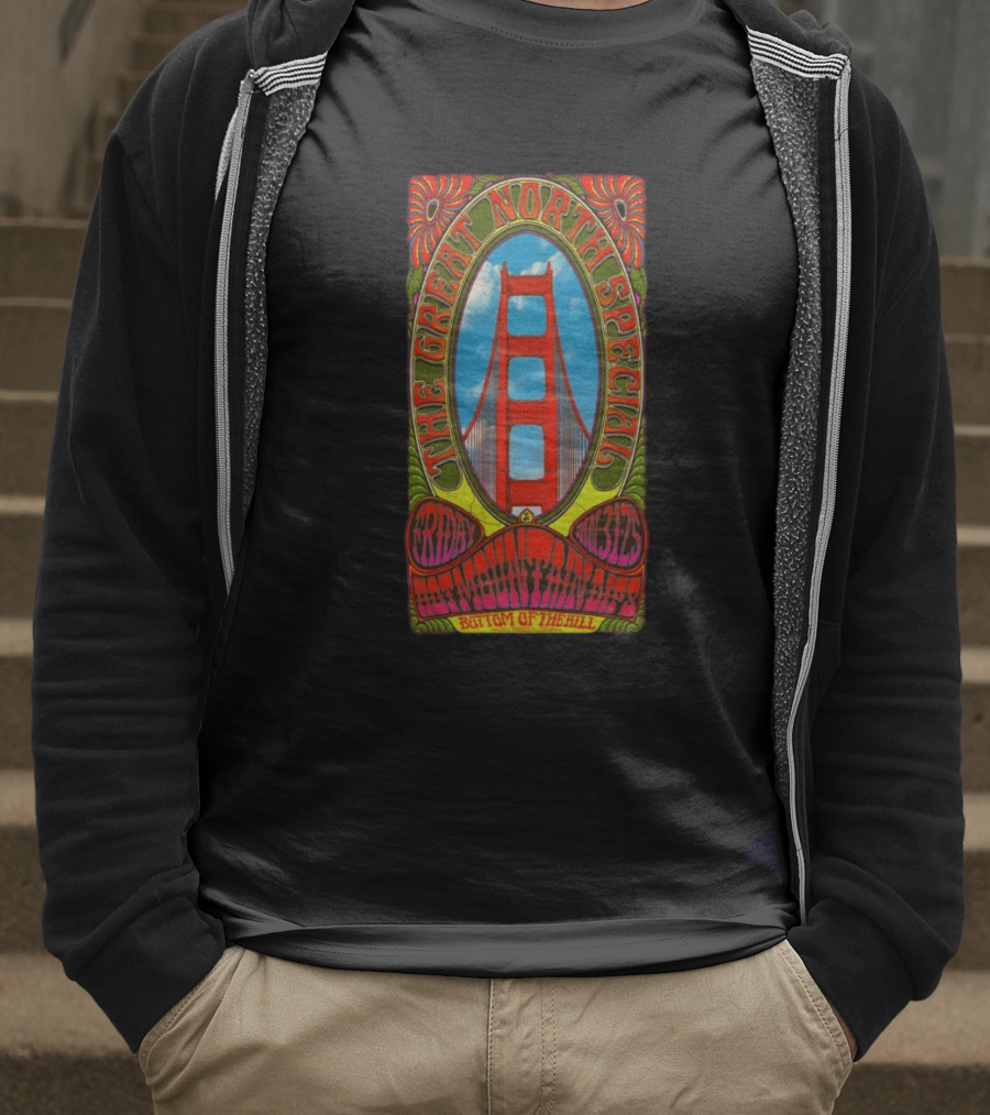 The Great North Special Jan 31 2025 Bottom Of The Hill San Francisco Golden Gate Psychedelic T-Shirt
