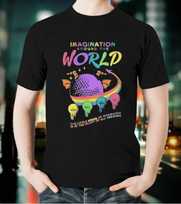 Imagination Around The World Featuring Spaceship Earth And Colorful Light Bulbs T-Shirt