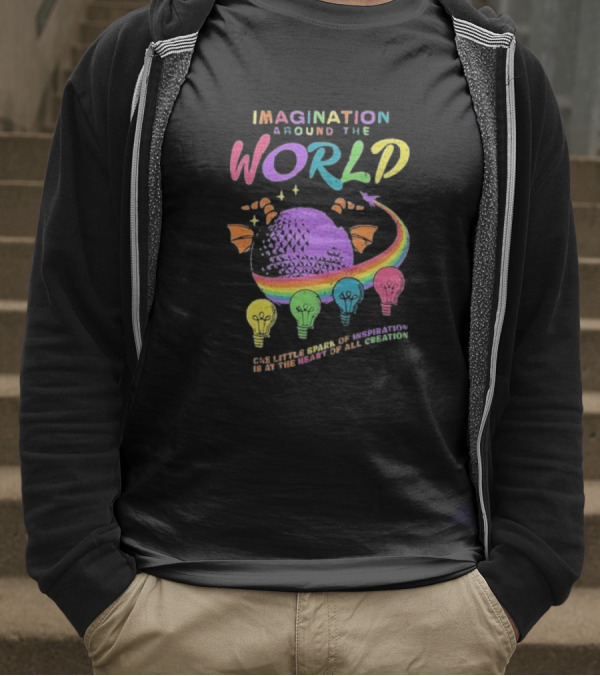 Imagination Around The World Featuring Spaceship Earth And Colorful Light Bulbs T-Shirt