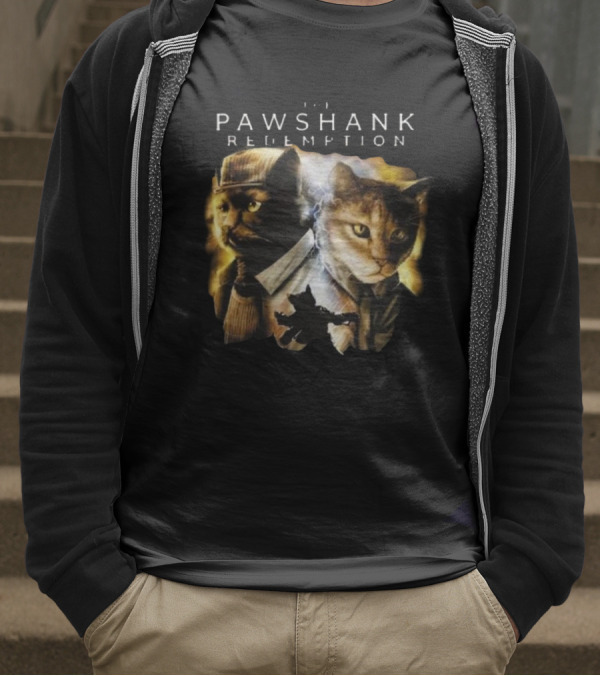 Pawshank Redemption Cat Movie Parody With Lightning And Cats In Prison Uniforms T-Shirt