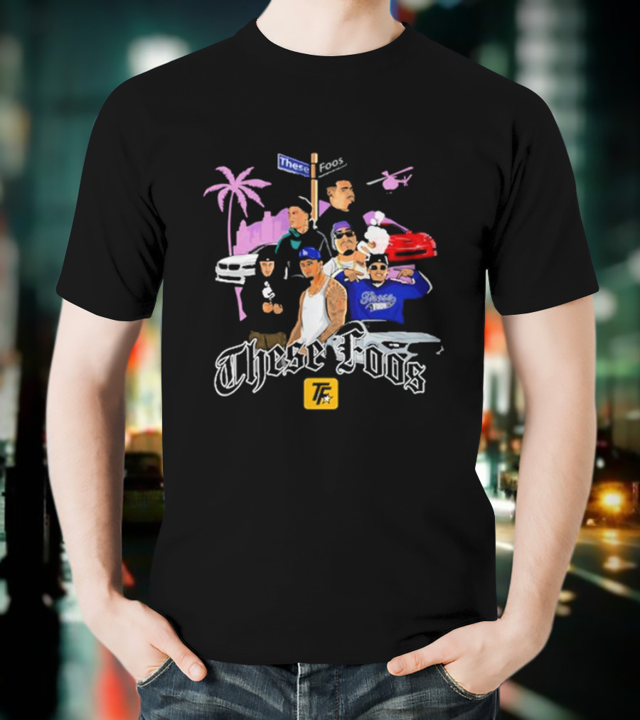 These Foos Street Style San Andreas Characters Palm Tree Helicopter Cars T-Shirt
