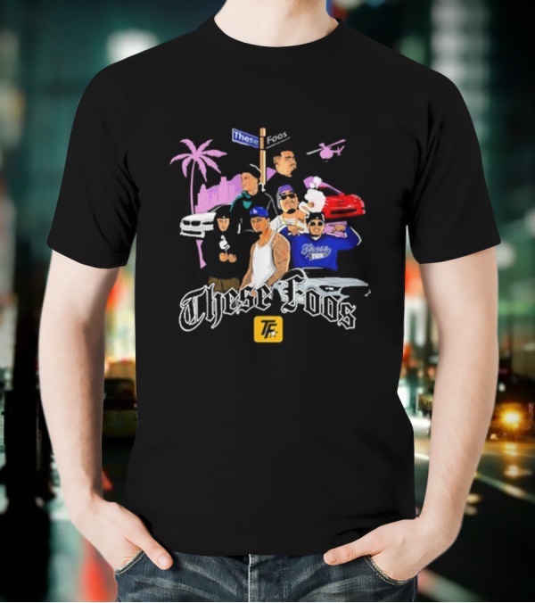 These Foos Street Style San Andreas Characters Palm Tree Helicopter Cars T-Shirt