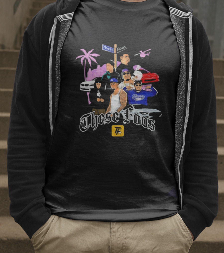 These Foos Street Style San Andreas Characters Palm Tree Helicopter Cars T-Shirt