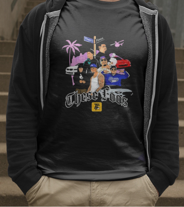 These Foos Street Style San Andreas Characters Palm Tree Helicopter Cars T-Shirt
