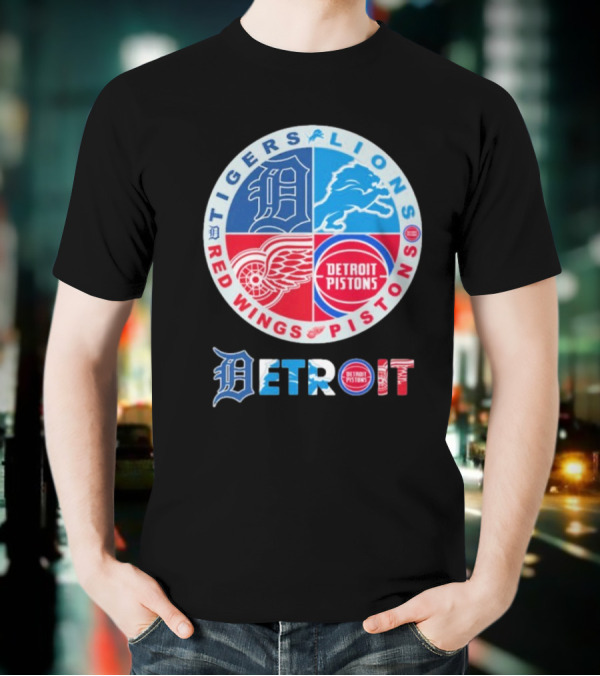 Tigers Lions Red Wings Pistons Detroit Sports Logos T-Shirt