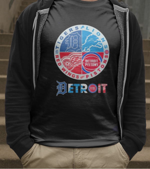 Tigers Lions Red Wings Pistons Detroit Sports Logos T-Shirt