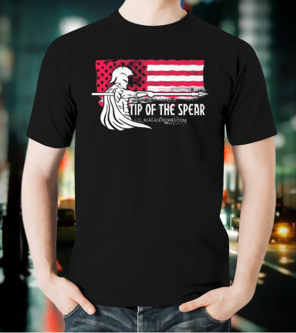 Tip Of The Spear Spartans American Flag RealAlexJones.com T-Shirt
