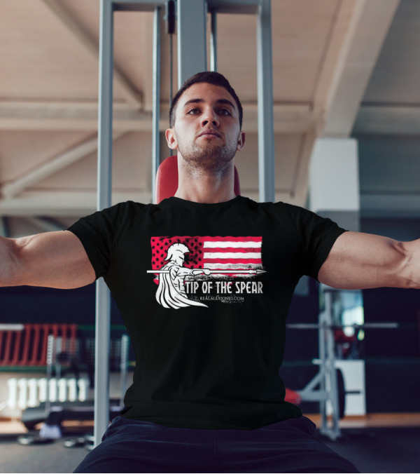 Tip Of The Spear Spartans American Flag RealAlexJones.com T-Shirt