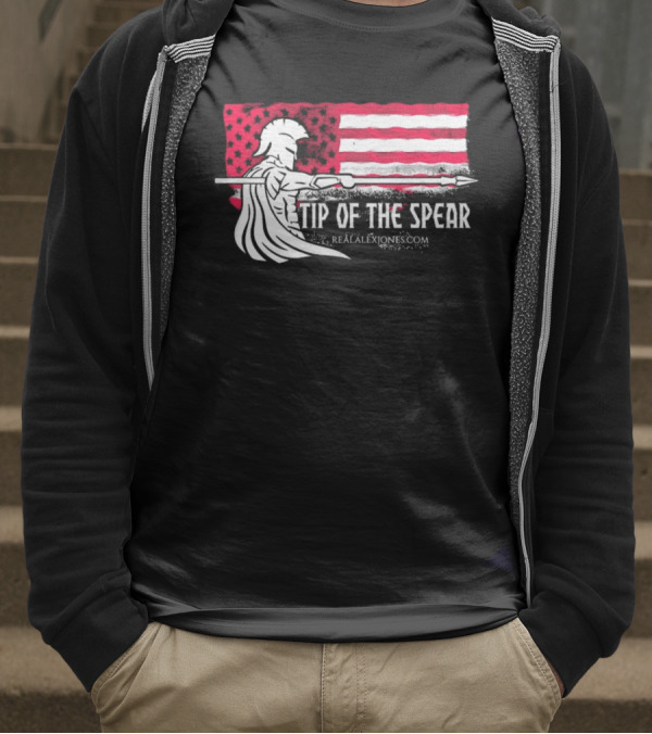 Tip Of The Spear Spartans American Flag RealAlexJones.com T-Shirt