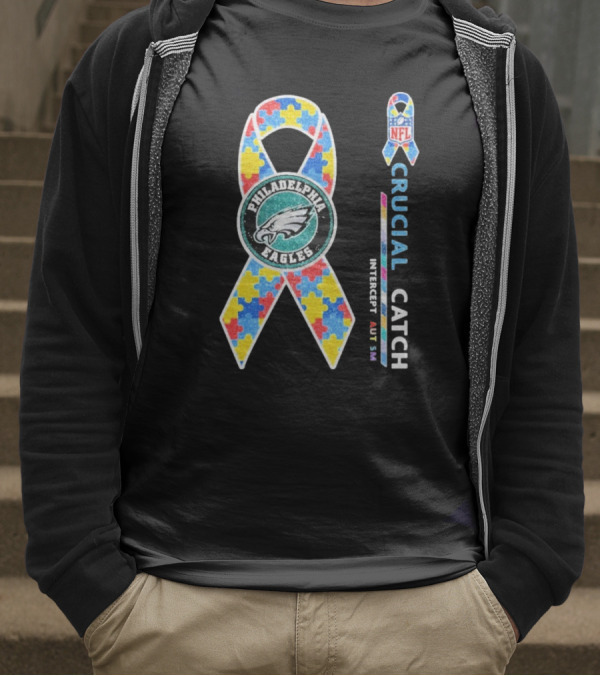 Philadelphia Eagles Autism Awareness Crucial Catch NFL Puzzle Ribbon T-Shirt