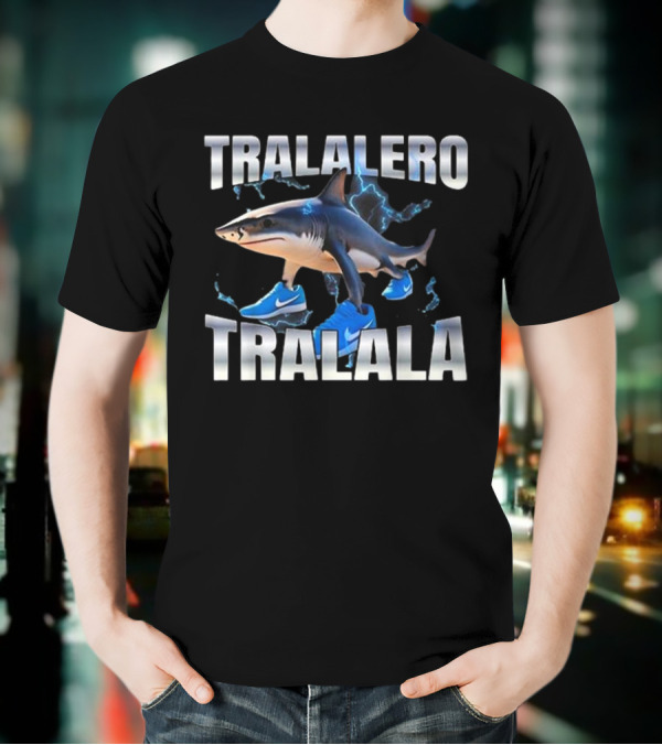 Tralalero Tralala Shark Wearing Blue Nike Shoes With Lightning T-Shirt