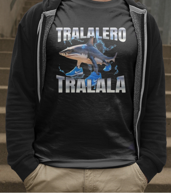 Tralalero Tralala Shark Wearing Blue Nike Shoes With Lightning T-Shirt
