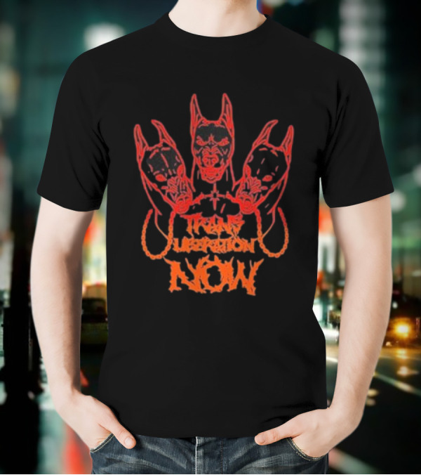 Trans Liberation Now Three Red Bull Dog Faces T-Shirt