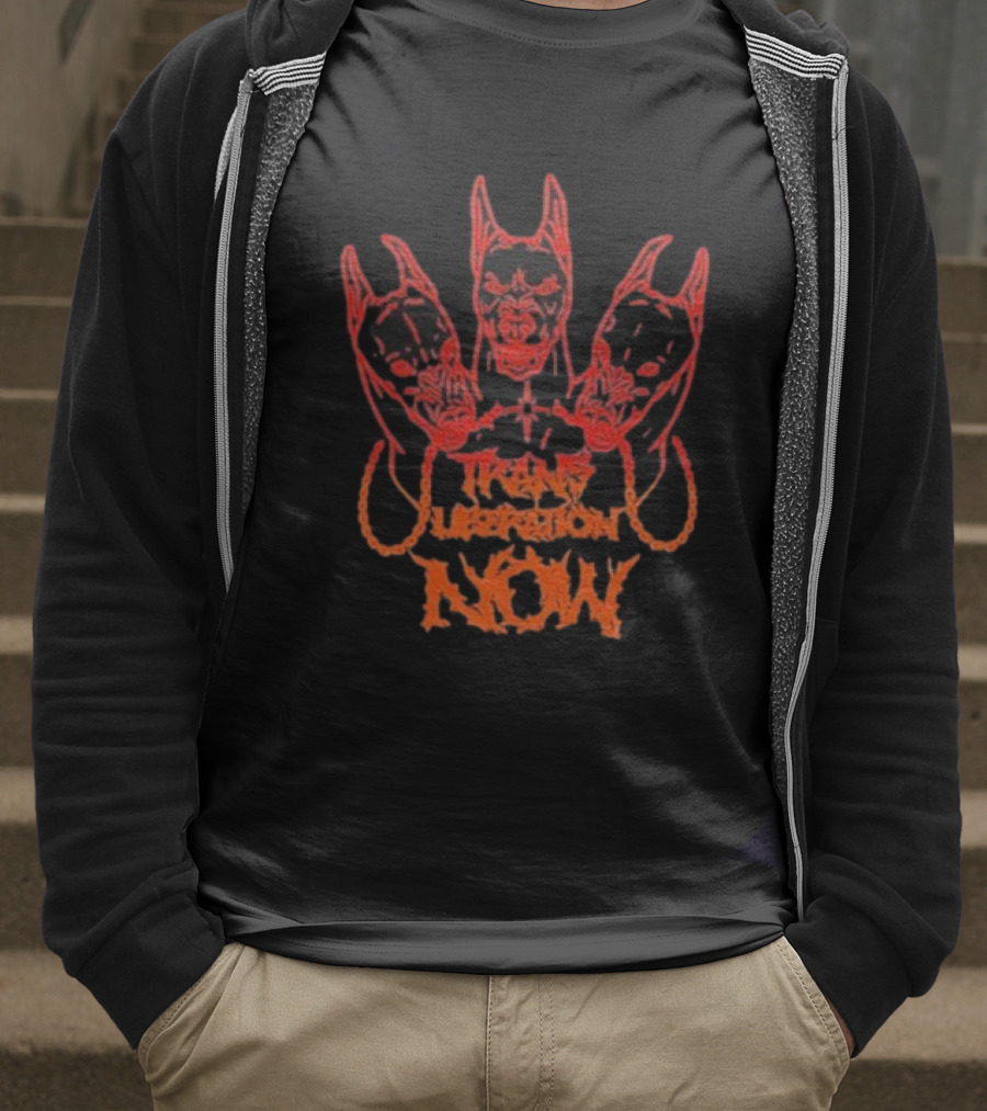 Trans Liberation Now Three Red Bull Dog Faces T-Shirt