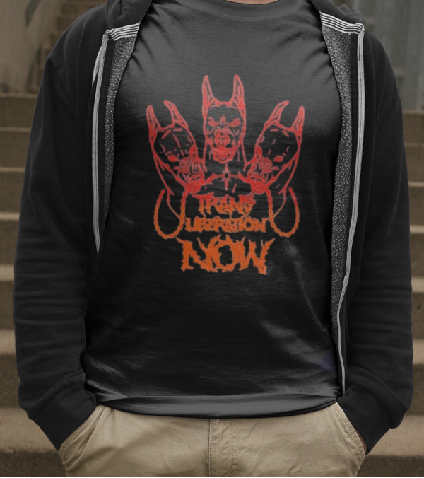 Trans Liberation Now Three Red Bull Dog Faces T-Shirt