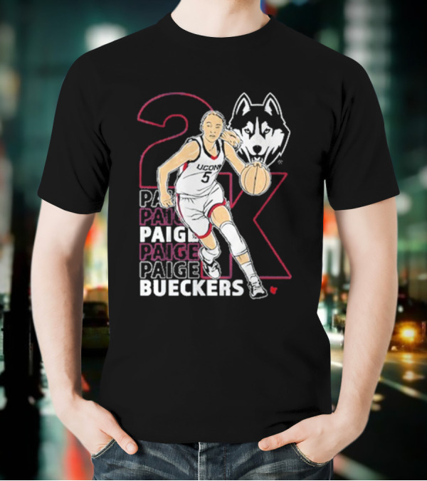 UConn Basketball Paige Bueckers 2K Athlete Silhouette And Husky Mascot T-Shirt