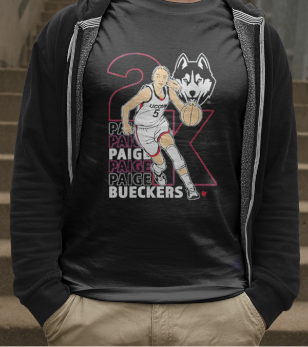 UConn Basketball Paige Bueckers 2K Athlete Silhouette And Husky Mascot T-Shirt