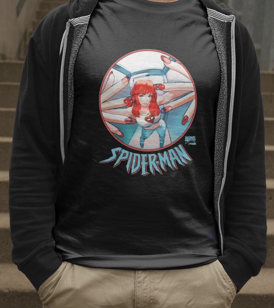 Marvel Comics Spider-Man Cover Girl In Red Hair With Spider Nails T-Shirt